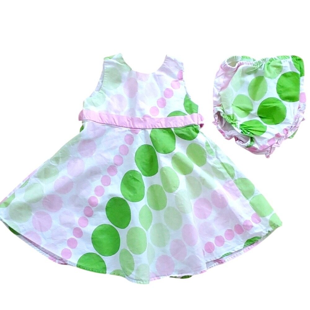 Chantilly Place Girls Green‎ and Pink Polka Dot Dress Set Size 12M